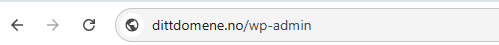 Innloggingsadresse til WordPress med /wp-admin i nettleseren.