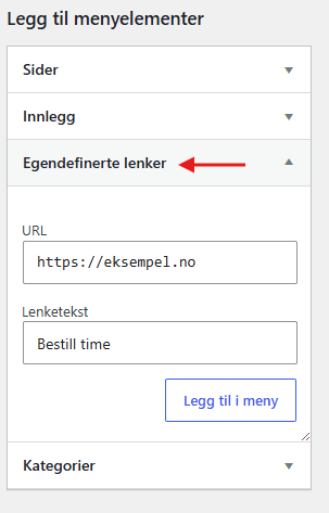 Legge til ekstern lenke i WordPress-meny.