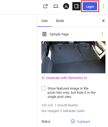 Oppdatere endringer på WordPress-side.
