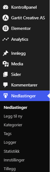Simple Download Monitor i WordPress-kontrollpanelet.