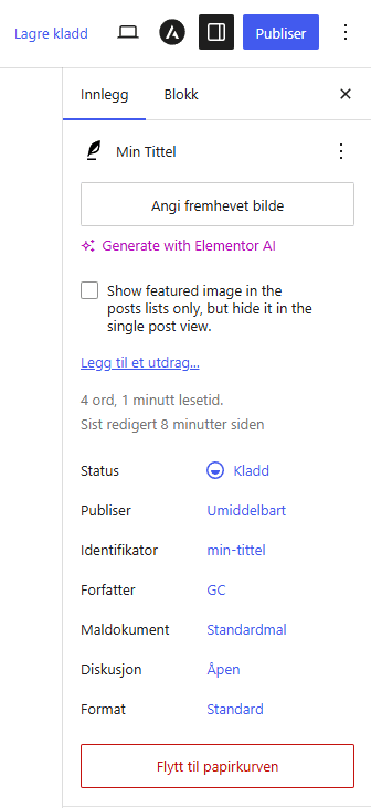 Velge fremhevet bilde for WordPress-innlegg.