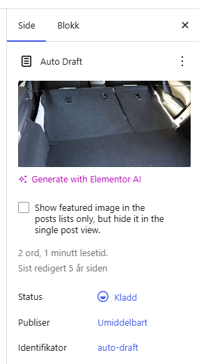 Redigere fremhevet bilde på WordPress-side.