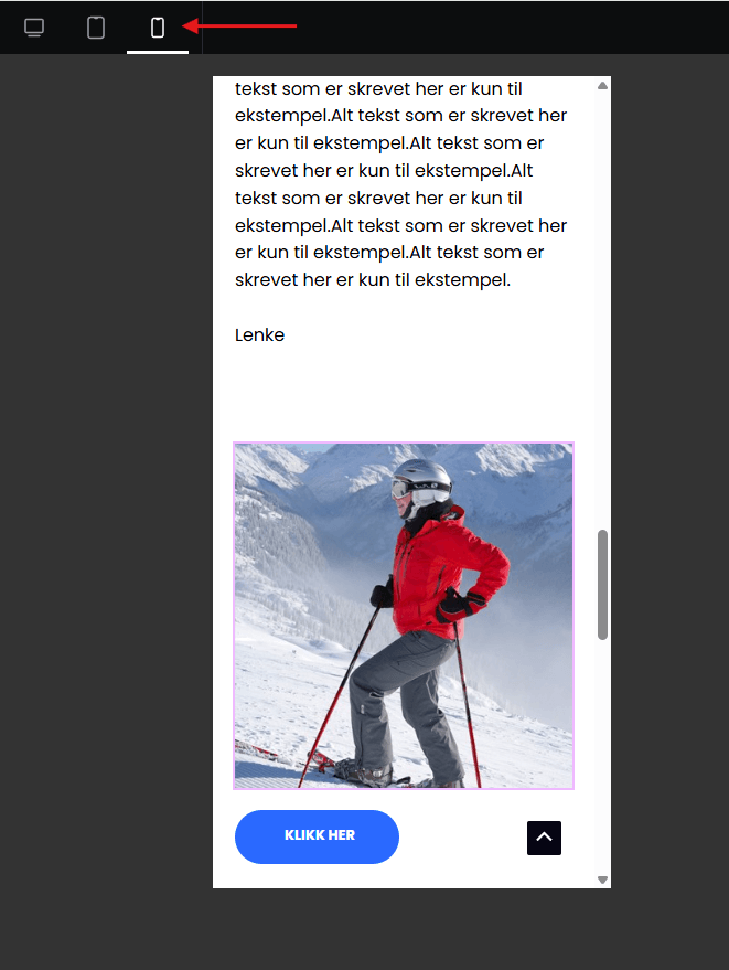 Sjekke mobilvisning i Elementor før oppdatering.