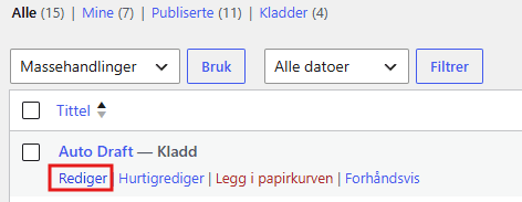 Velge Rediger for en eksisterende WordPress-side.