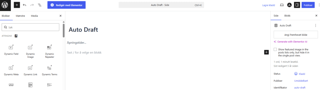 Redigere tekst på side i WordPress.