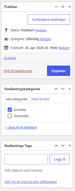 Velge kategori for nedlastbar fil i WordPress.