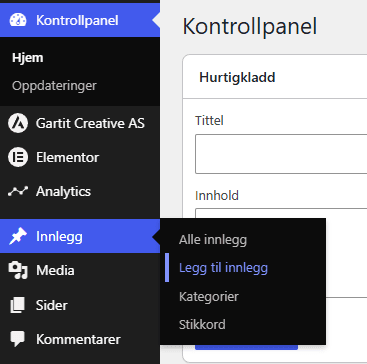 Legg til nytt innlegg i WordPress